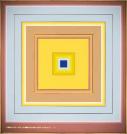 Yellow and blue squares in squares with dark blue core