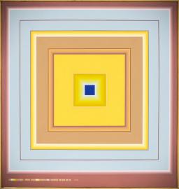 Yellow and blue squares in squares with dark blue core