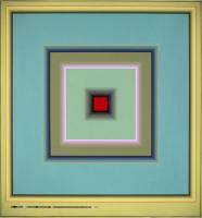 Aqua squares in squares with red core